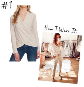 1.state x Jaime Shrayber collection soft beige cozy knit wrap front top
