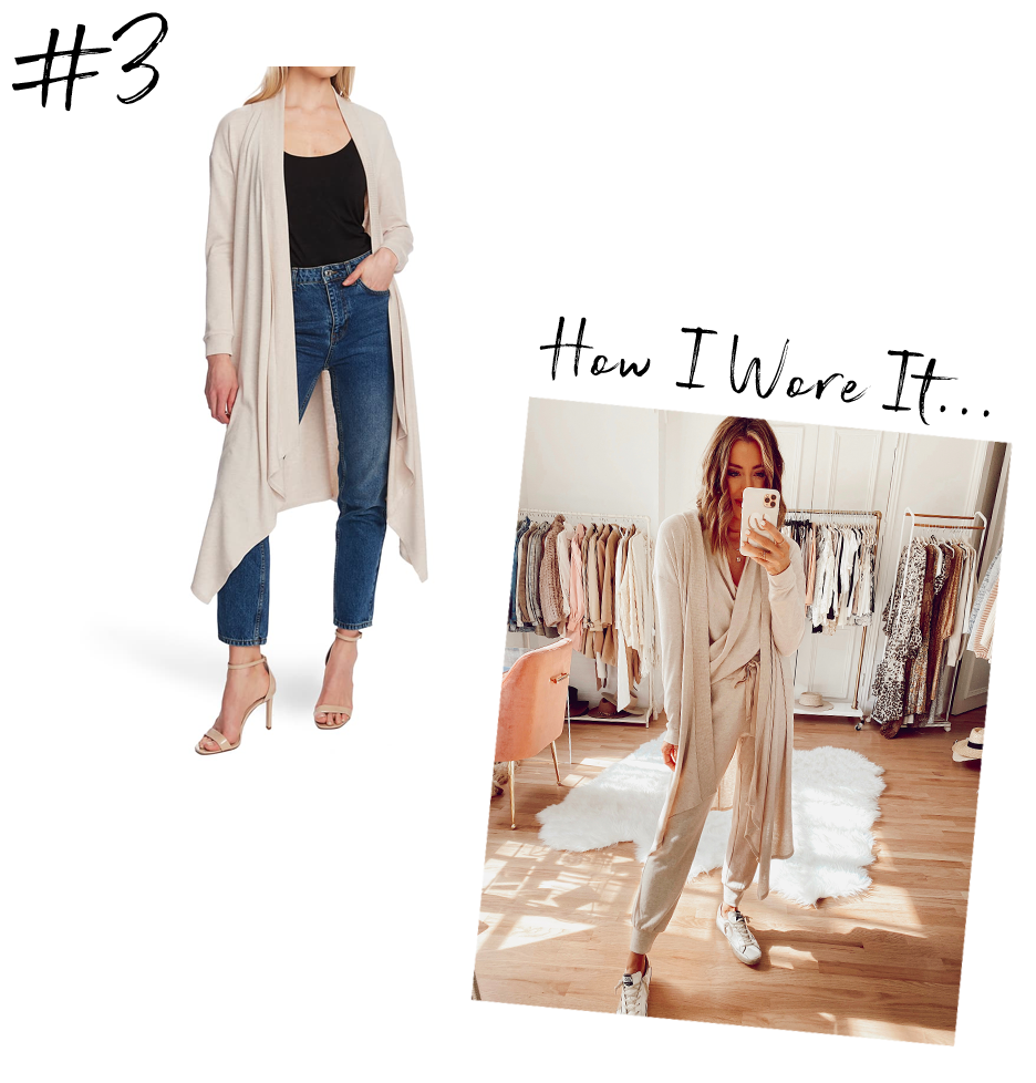 1.state x Jaime Shrayber collection soft beige drape front waterfall maxi cardigan