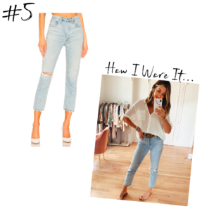 jaime shrayber wearing agolde riley high rise straight crop jeans in shatter wash