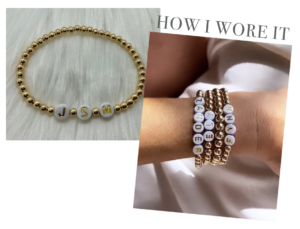 etsy 14K Gold Filled Beaded Bracelet with White/Gold personalized Letter Beads