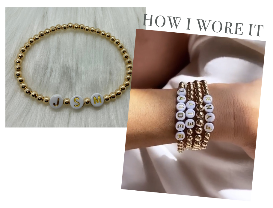 etsy 14K Gold Filled Beaded Bracelet with White/Gold personalized Letter Beads