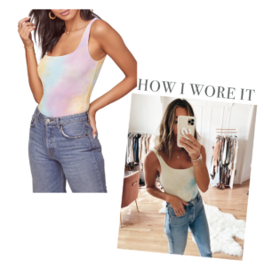 tie dye bodysuit that can be worn with jeans or joggers