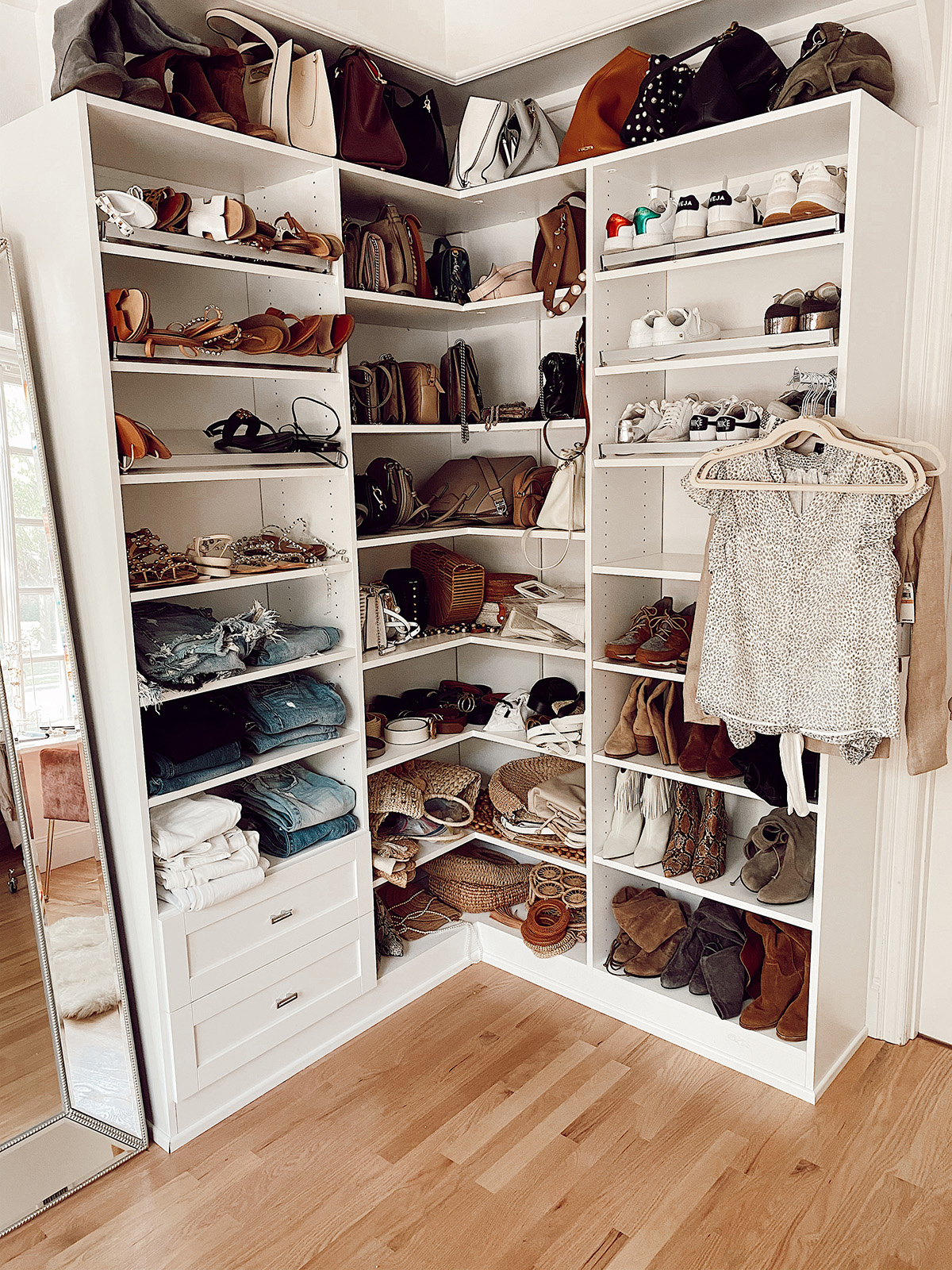 fashion blogger built in wardrobe - closet organization for shoes and accessories