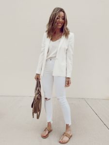 how to wear a blazer with white jeans