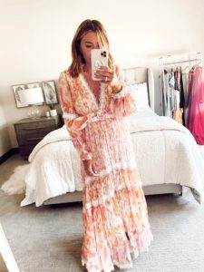 jaime shrayber wearing rococo sand floral pink vneck maxi dress from amazon