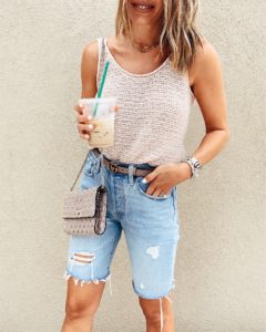 skinny dusty pink gucci belt with jean shorts as seen on jaime shrayber