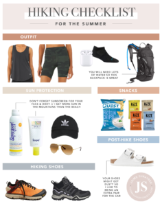 summer hiking outfit and what you need to bring on a hike