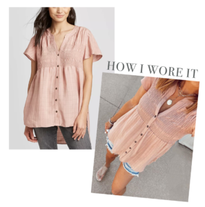 fashion blogger wearing target blush pink short sleeve summer blouse