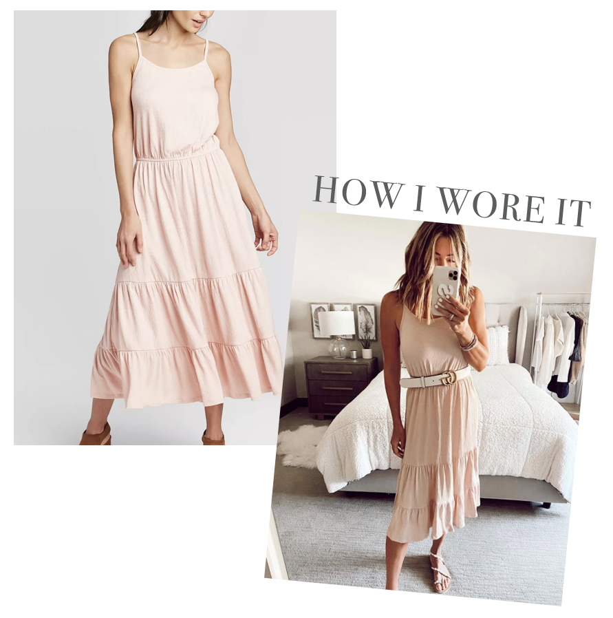 jaime shrayber wearing target pink tiered midi summer dress with gucci belt