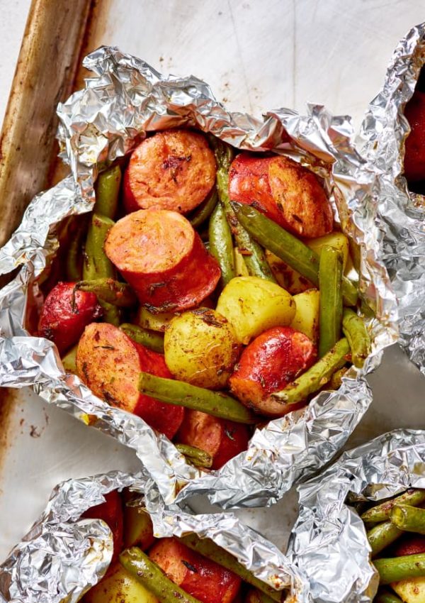 healthy veggie and turkey sausage foil packet meal