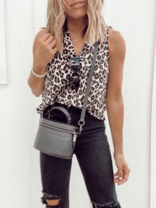 jaime shrayber Nordstrom anniversary sale 2020 transitional fall outfit idea with leopard sleeveless top