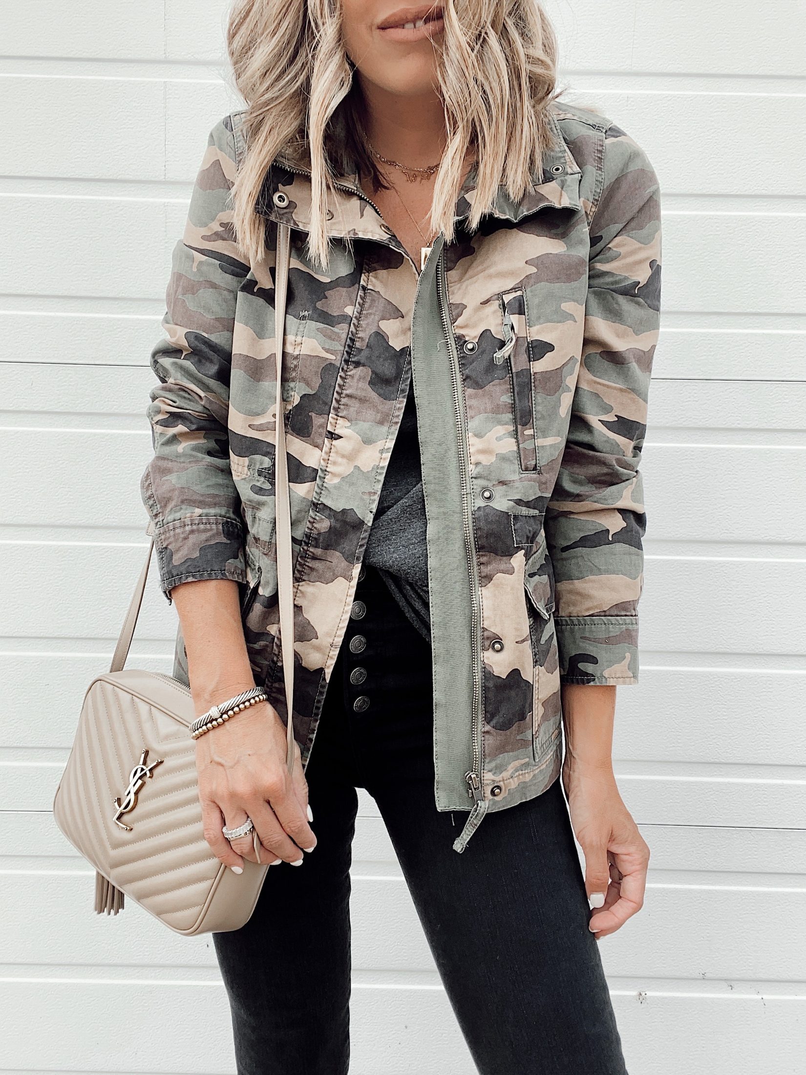 jaime shrayber wearing madewell dispatch camo jacket from nordstrom anniversary sale 2020