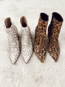 neutral snakeskin and leopard print booties for fall