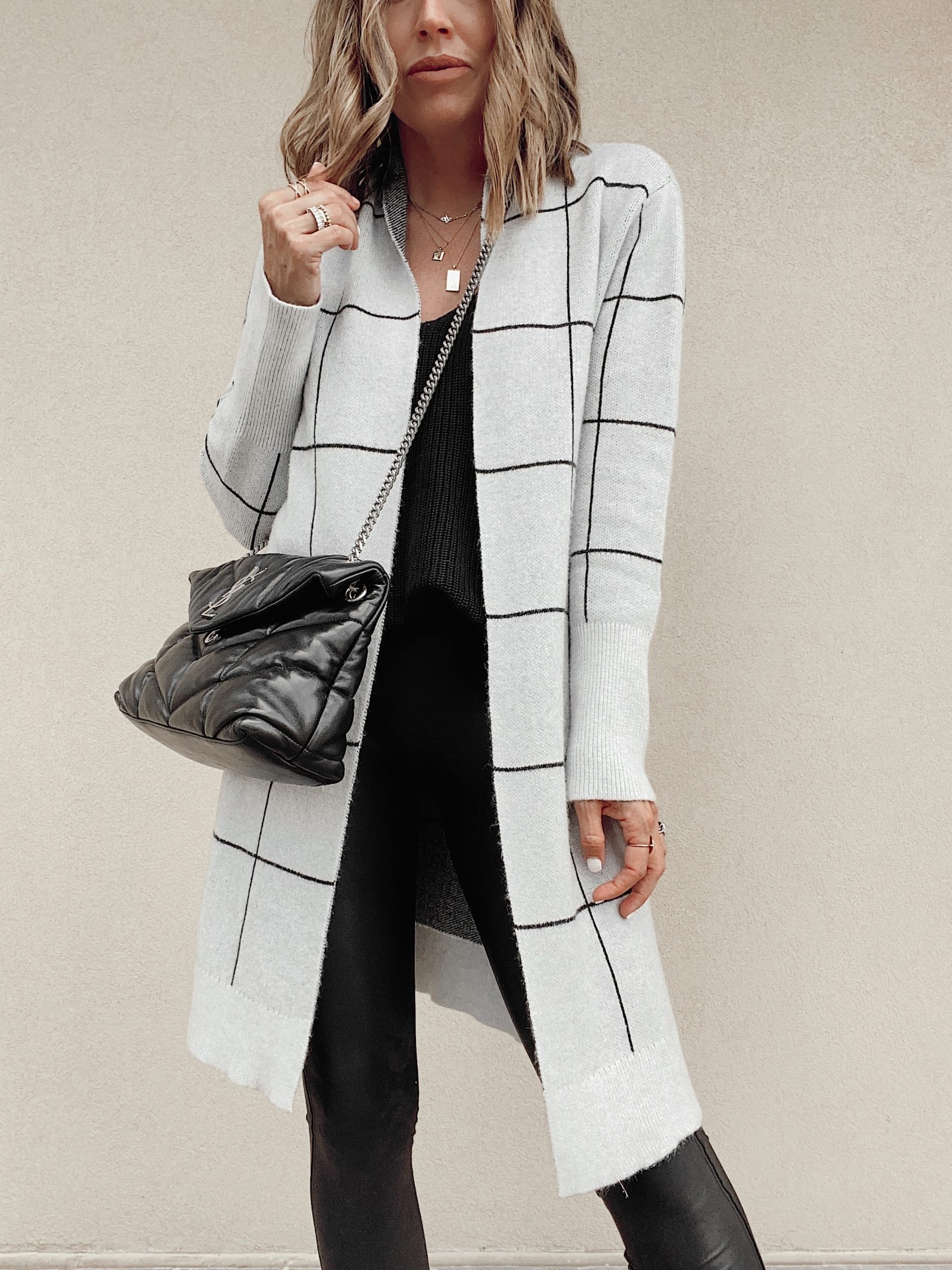 nordstrom leith cozy long grey window pane cardigan - fall fashion 2020