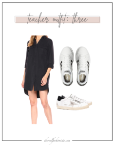trendy teacher outfit dress with comfy sneakers