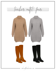 turtleneck sweater dress outfit with boots outfit idea for teachers