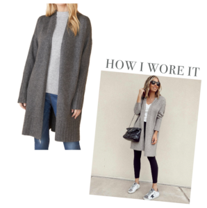 jaime shrayber wearing cozy long gray cardigan from nordstrom