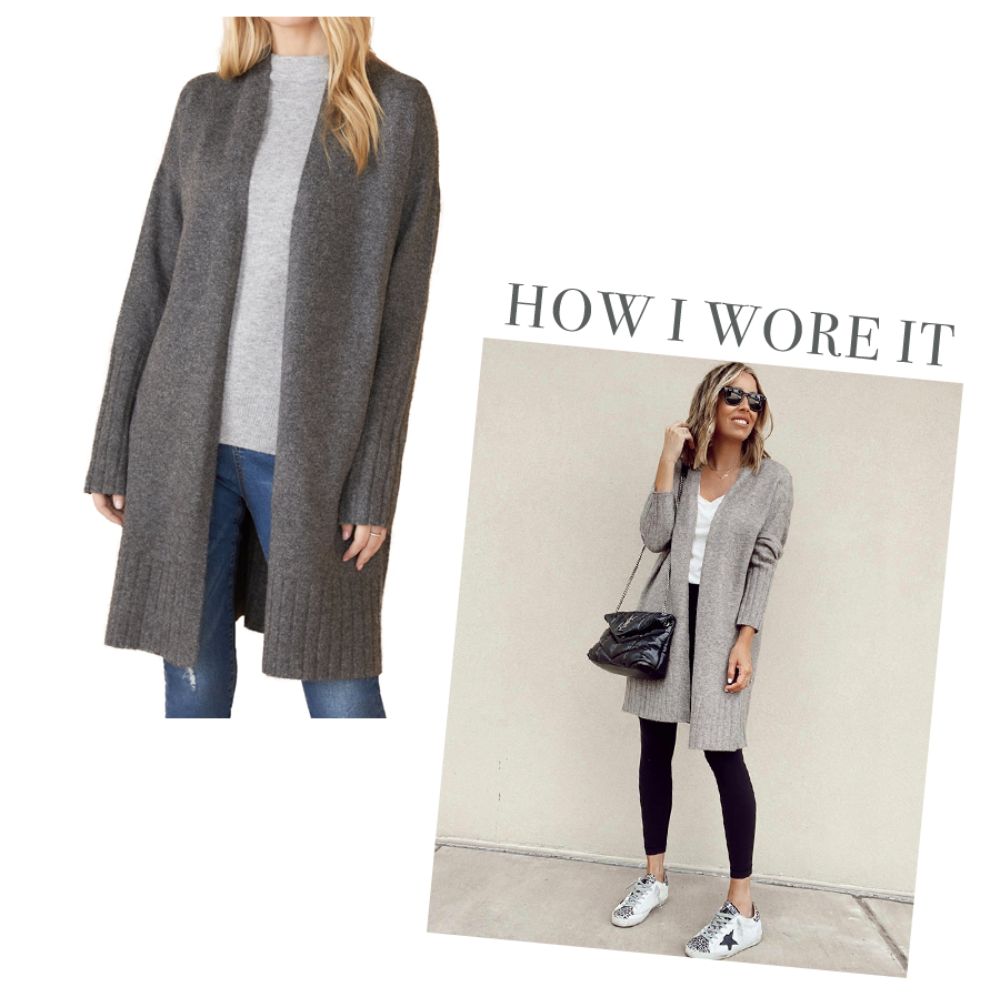 jaime shrayber wearing cozy long gray cardigan from nordstrom
