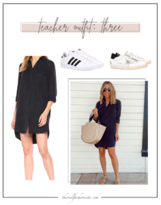 trendy teacher outfit dress with comfy sneakers