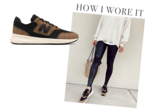 fashion blogger wearing brown new balance x-70