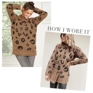 target mock turtleneck brown leopard tunic pullover sweater