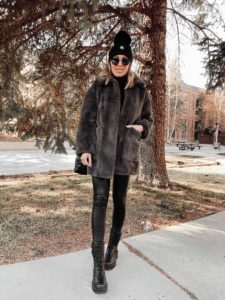 topshop faux fur coat outfit park city winter