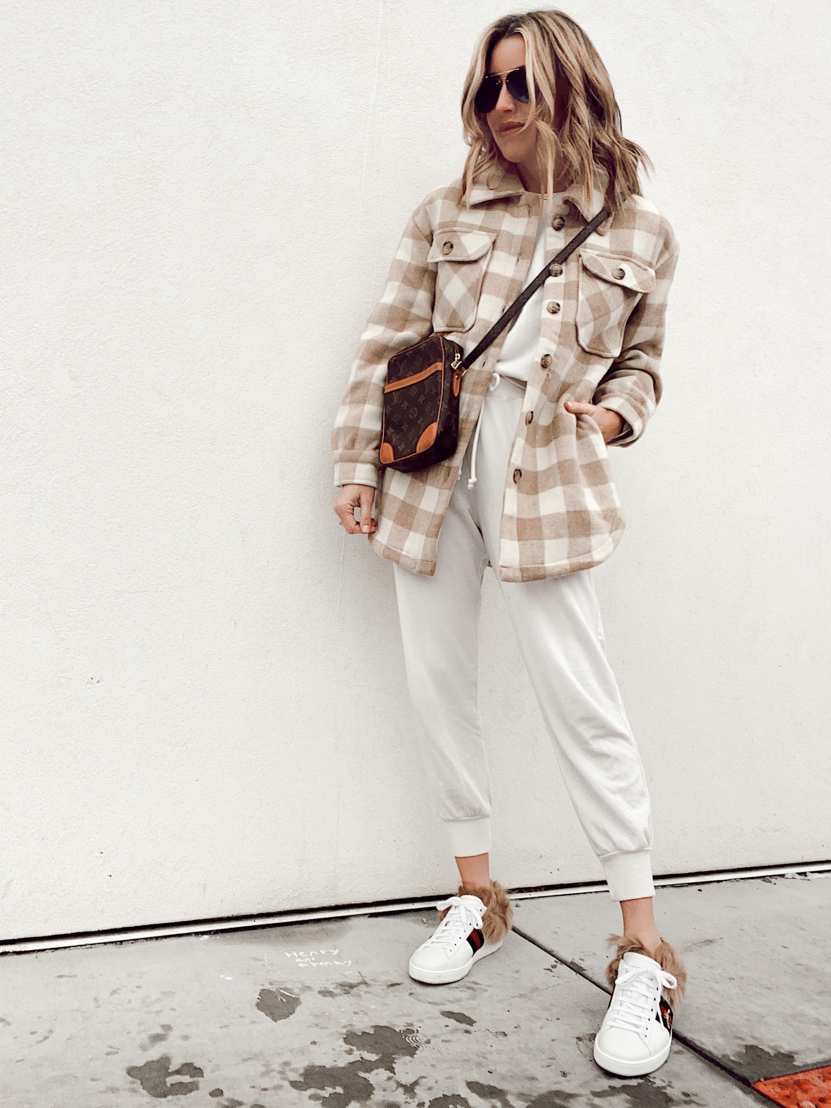jaime shrayber wearing gucci faux fur ace sneakers