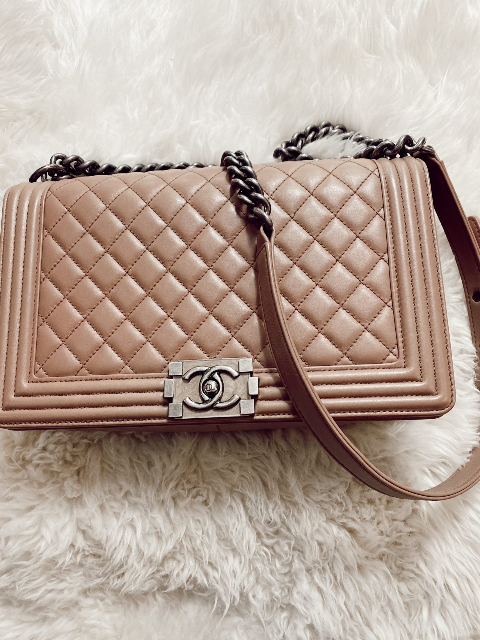 blush pink chanel quilted boy flap bag