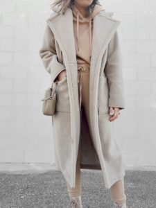 how to wear matching loungewear set with sherpa teddy coat