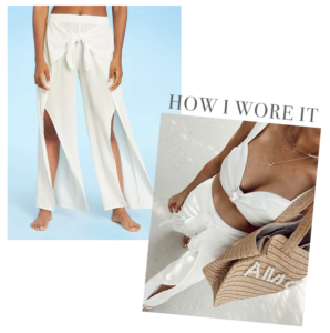 target white tie front slit coverup pants