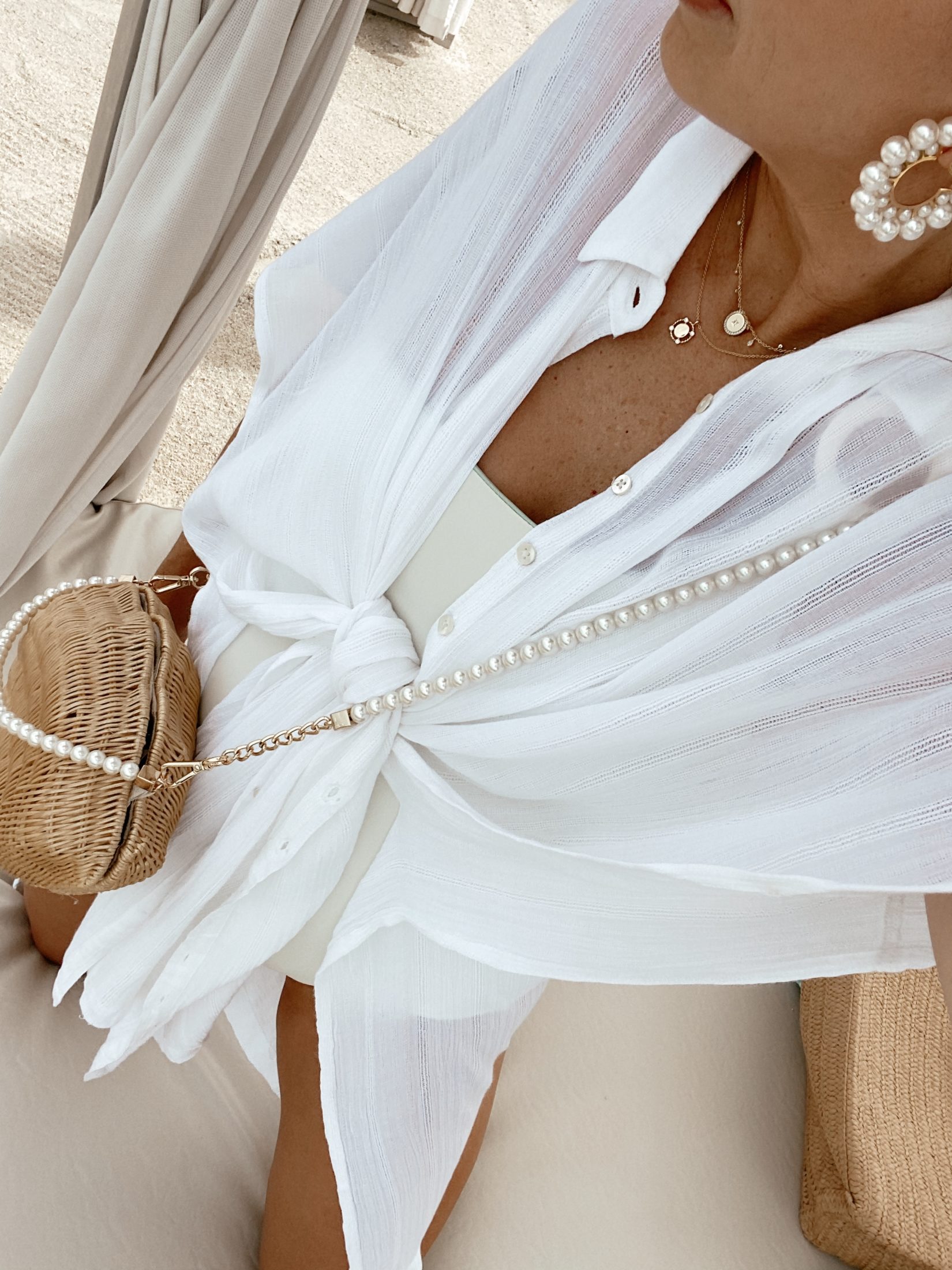 all white beach vacation swimsuit coverup outfit