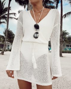 cute white knit swim coverup dress outfit idea